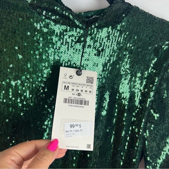 Nwt - Zara, Women’s Sequin Mini Dress - Green. Size: M. - Picture 6 of 15